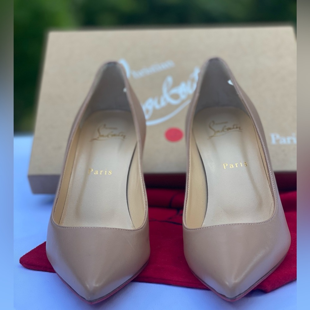 Christian Louboutin Kate 85mm Nude Leather Pumps Size 37 Box & Dust Bag Included